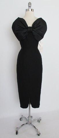 Vintage 1960's / 50's  Pines Black Cocktail Dress Blackwell Bow S