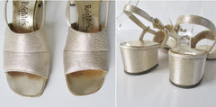 Vintage 60s Gold Lamé Wide Heel Party Shoes 8 - Bombshell Bettys Vintage