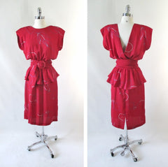 Vintage 80's Goes 40's Red White Blue Peplum Dress - Bombshell Bettys Vintage