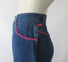 Vintage 70s Chemin De Fer Pink Stitch Bell Bottom Jeans M - Bombshell Bettys Vintage