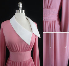 Vintage 70's Estevez Eva Gabor Pink Maxi Cocktail Dress Evening Gown L - Bombshell Bettys Vintage