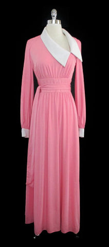 • Vintage 70's Estevez Eva Gabor Pink Maxi Cocktail Dress Evening Gown L