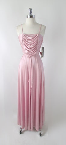 Vintage 70s Joy Stevens Rose Pink Party Dress XS