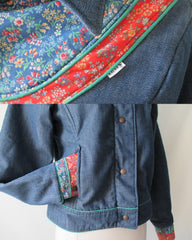 Vintage 70's Womens Levis Denim Calico Patchwork Ski Jacket Coat L - Bombshell Bettys Vintage