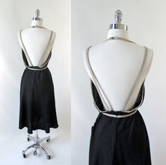 Vintage 70's Black & Tan Backless Dress New / Old Stock M - Bombshell Bettys Vintage