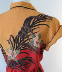 Vintage 70's Tropical Print Belted Top M - Bombshell Bettys Vintage