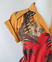 Vintage 70's Tropical Print Belted Top M - Bombshell Bettys Vintage