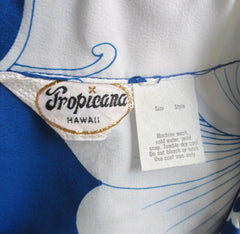 Mens Vintage 70s Blue White Hawaiian Shirt L - Bombshell Bettys Vintage