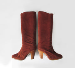 Vintage 70's Cinnamon Suede laether Knee High Boots & Original Box 8.5 - Bombshell Bettys Vintage