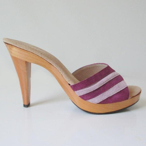 Vintage 70's Frederick of Hollywood Purple Suede Wood Platforms Heels Shoes 10
