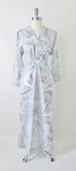 Vintage 70's Icy Blue & Silver Swirl Maxi Dress Gown XL - 1X - Bombshell Bettys Vintage