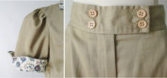Vintage 70s Floral Trimmed Khaki Top & Pants Pantsuit Set S - Bombshell Bettys Vintage