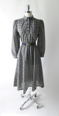 Vintage 70s Preppy Tartan Plaid Full Skirt Day Dress S - Bombshell Bettys Vintage