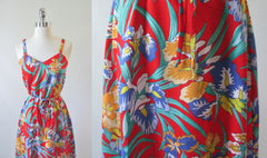 • Vintage 70's Red Tropical Hawaiian Style Summer Dress New Vintage S - Bombshell Bettys Vintage