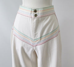 Vintage 70's White Lee Wide Leg Rainbow Pants M - Bombshell Bettys Vintage