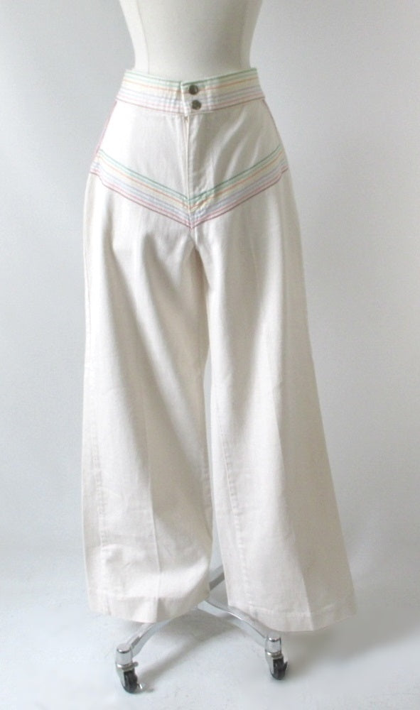 Vintage 70's White Lee Wide Leg Rainbow Pants M - Bombshell Bettys Vintage