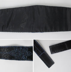 Vintage Black Blue Beaded Fabric Belt - Bombshell Bettys Vintage