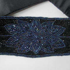 Vintage Black Blue Beaded Fabric Belt - Bombshell Bettys Vintage