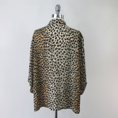 Vintage 70s 80s Leopard Print Blouse Top XL