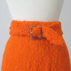 Vintage 60s 70s Orange Hand Kit Jacket + Skirt + Belt Set XL