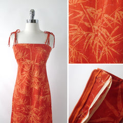 Vintage 70s Tropical Bamboo Orange Maxi Dress S - Bombshell Bettys Vintage