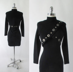 Vintage 80's / 90's Black Wool Andrea Jovine Bodycon Dress S / P - Bombshell Bettys Vintage