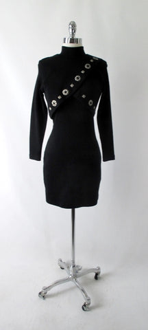 Vintage 80's / 90's Black Wool Andrea Jovine Bodycon Dress S / P