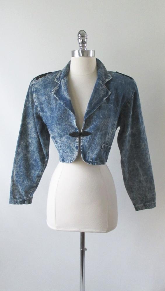 • Vintage 80's Acid Wash Denim Jean Cropped Bolero Jacket Coat - Bombshell Bettys Vintage