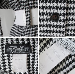Vintage 80's Black White Houndstooth Button Back Dress M - Bombshell Bettys Vintage