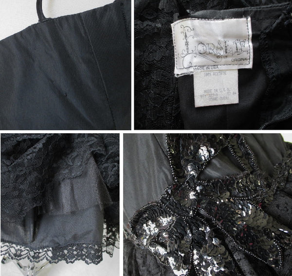 Vintage 80's Sweetheart Black Lace & Sequins Full Skirt Party Dress ...