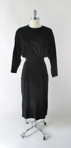 Vintage 80's Black Suede Leather Dolman Sleeve Dress