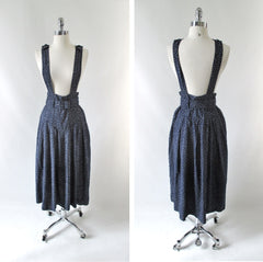 Vintage 80's Navy Blue High Waisted Pinafore Skirt & Matching Belt M - Bombshell Bettys Vintage