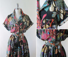 Vintage 80's Jungle Animal Print Full Skirt Day Dress L - Bombshell Bettys Vintage