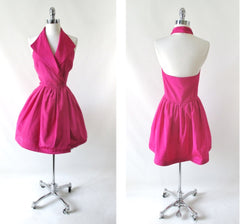 Vintage 80's Hot Pink Full Skirt Party Dress S - Bombshell Bettys Vintage