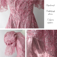 Vintage 80's Shimmering Pink Lace Renaissance Party Dress / Gown S - Bombshell Bettys Vintage