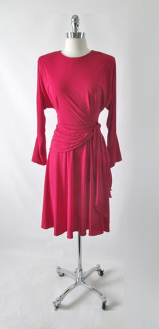 Vintage 80s Raspberry Red Side Tie Dress M