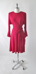 Vintage 80s Raspberry Red Side Tie Dress M - Bombshell Bettys Vintage
