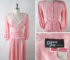 Vintage 80's Pink Lace Shawl Collar Special Occasion Dress - Bombshell Bettys Vintage