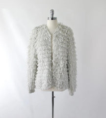 Vintage 80s Grey Shaggy Loop Handknit  Sweater L - Bombshell Bettys Vintage