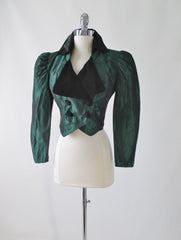 Vintage 80's Victorian Revival Green Sharkskin Taffeta Bolero Cropped Jacket S - Bombshell Bettys Vintage
