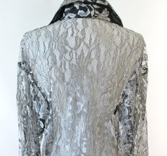 Vintage 80's Silver & Black Lace Oversize Button Down Blouse - Bombshell Bettys Vintage