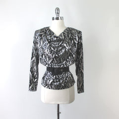 Vintage 80s Silver Shimmer Evening Party Top Blouse M