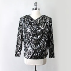 Vintage 80s Silver Shimmer Evening Party Top Blouse M