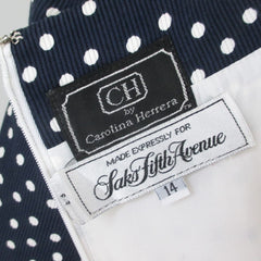 vintage 80s Carolina Herrera blue white polka dot day dress L label 