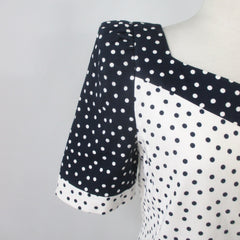vintage 80s Carolina Herrera blue white polka dot day dress L sleeve right