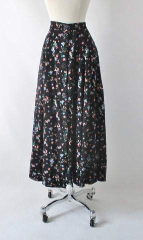Vintage 90's Button Front Floral Tea Skirt M