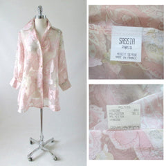 Vintage Sheer Paris Pink 90's Floral Blouse Overshirt Top Shirt One Size - Bombshell Bettys Vintage