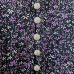 Vintage 90s Grunge Purple Flower Pearl Button Mini Dress M