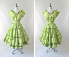Vintage 50's Chartreuse Squaw Patio Skirt & Top Set M - Bombshell Bettys Vintage