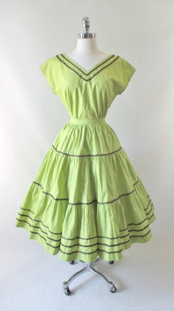 Vintage 50's Chartreuse Squaw Patio Skirt & Top Set M - Bombshell Bettys Vintage